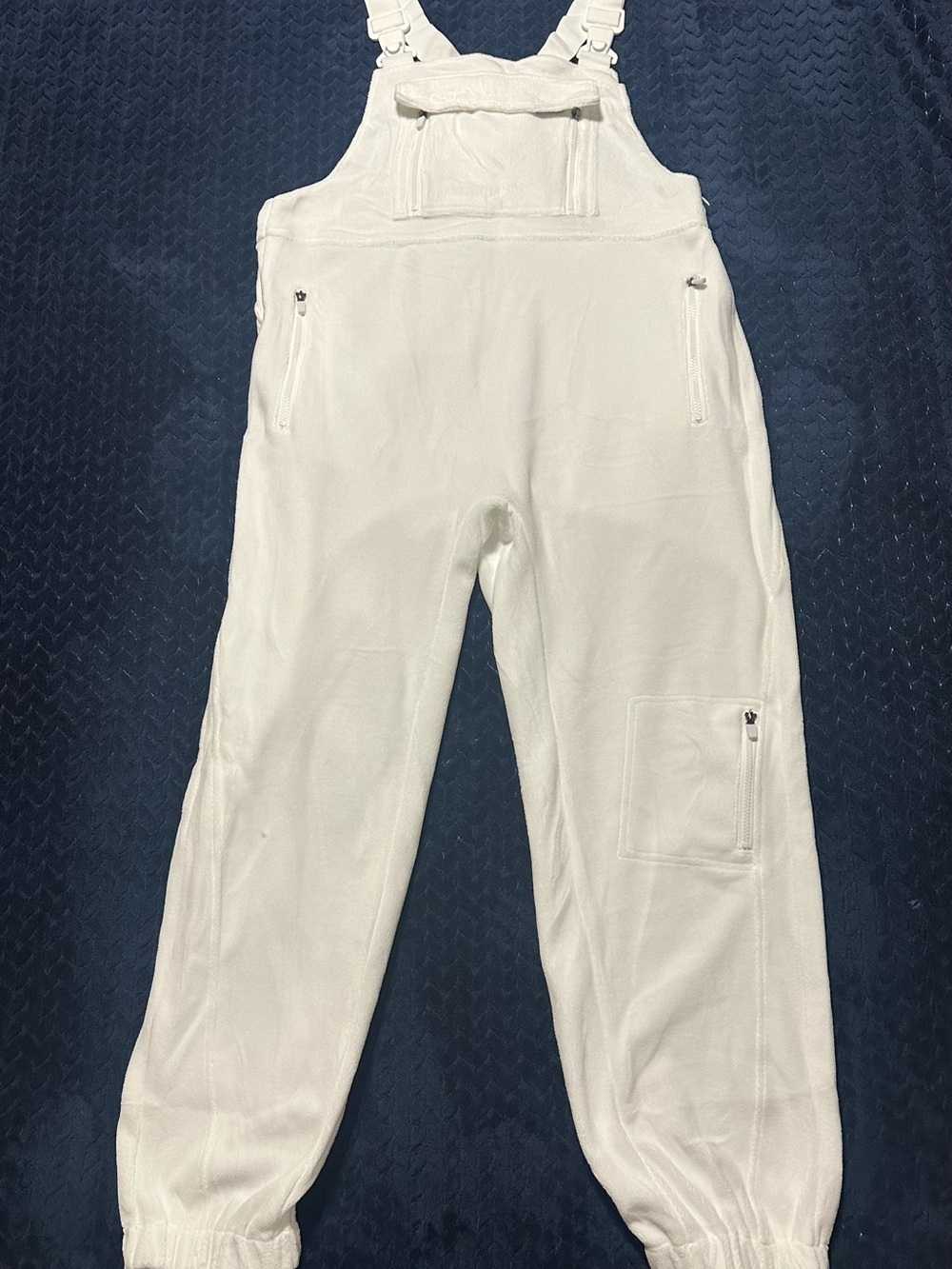 Women’s White Denim Overalls with Zipper Pockets